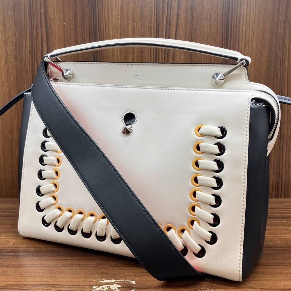 Fendi Dotcom tote bag ivory black leather